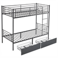 Twin Over Twin Bunk Bed with Two Storage Drawers & Full-Length Guard Rail, Heavy Duty Metal Bunk Bed for Kids Teens Adults, Black