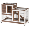 Wooden Rabbit Hutch Bunny Guinea Pigs House Cage Wheels Indoor 110 x 50 x 86cm