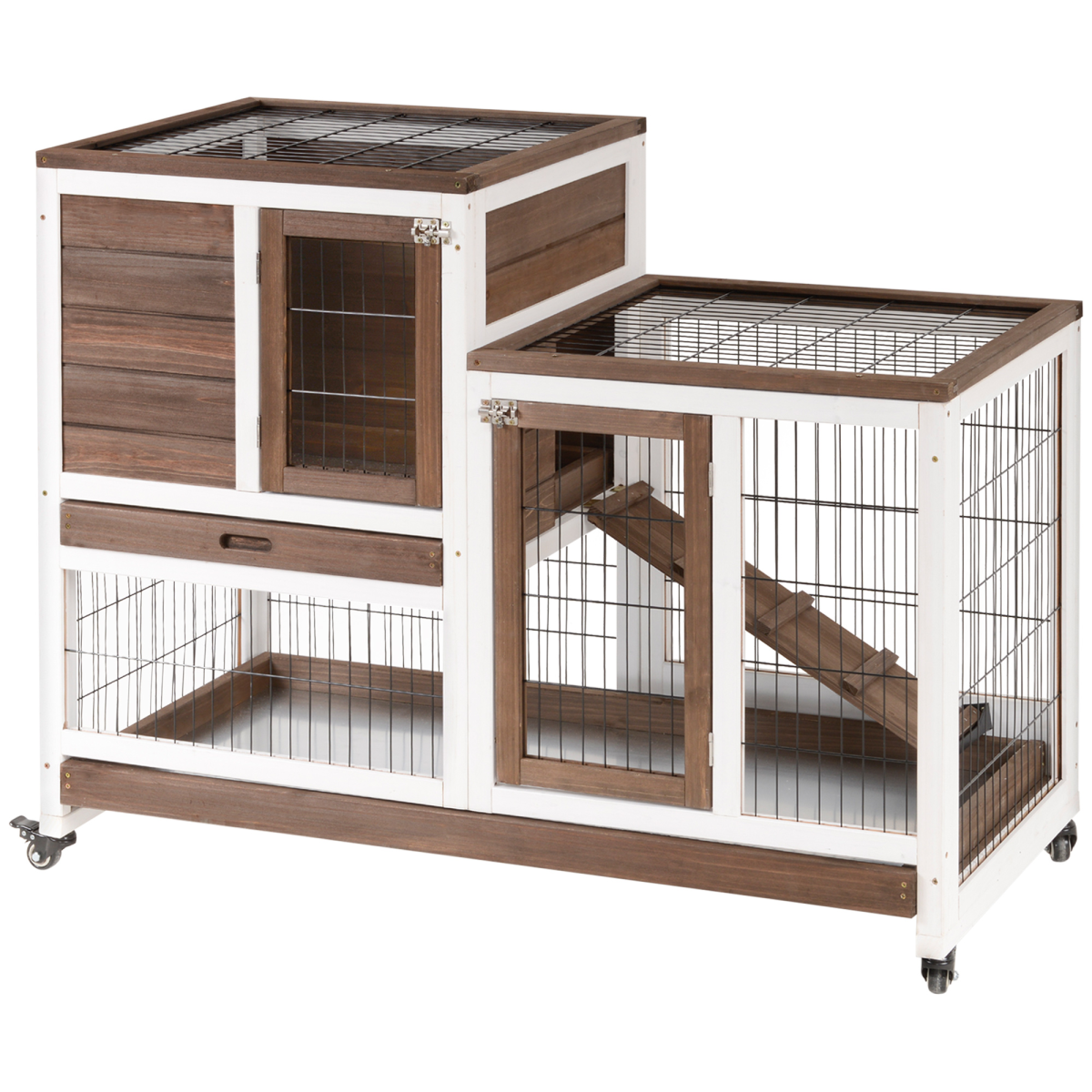 Wooden Rabbit Hutch Bunny Guinea Pigs House Cage Wheels Indoor 110 x 50 x 86cm