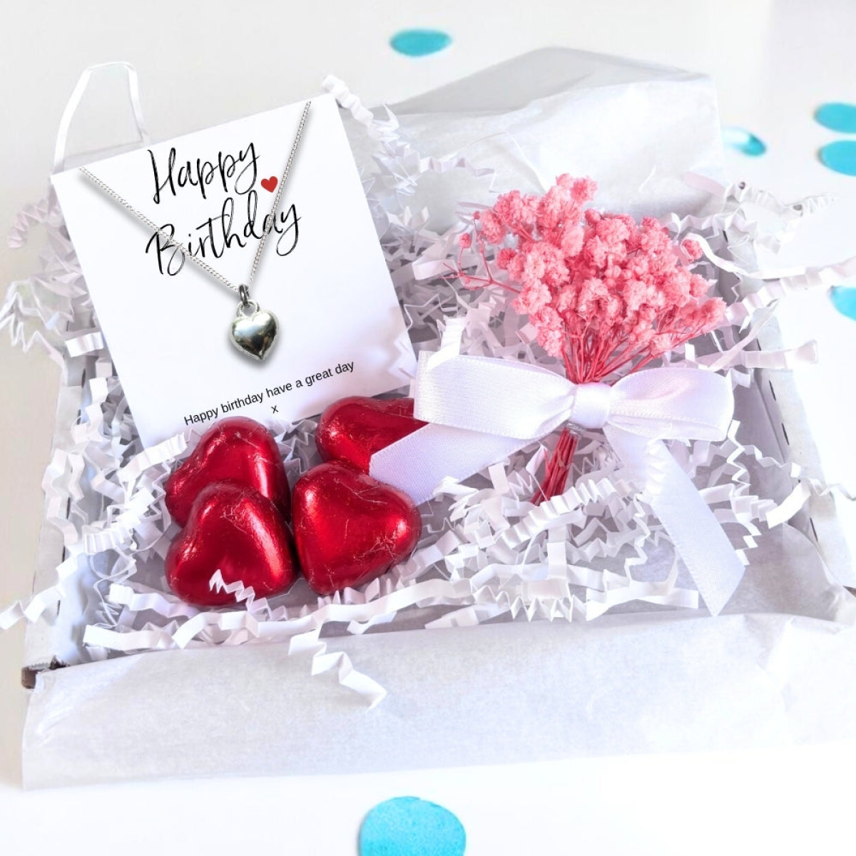 Happy Birthday Mini Gift Hamper with Silver Heart Necklace