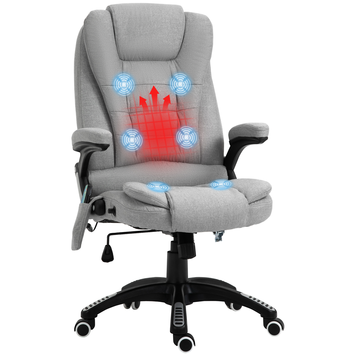Executive Reclining Chair w/ Heating Massage Points Relaxing Headrest Grey