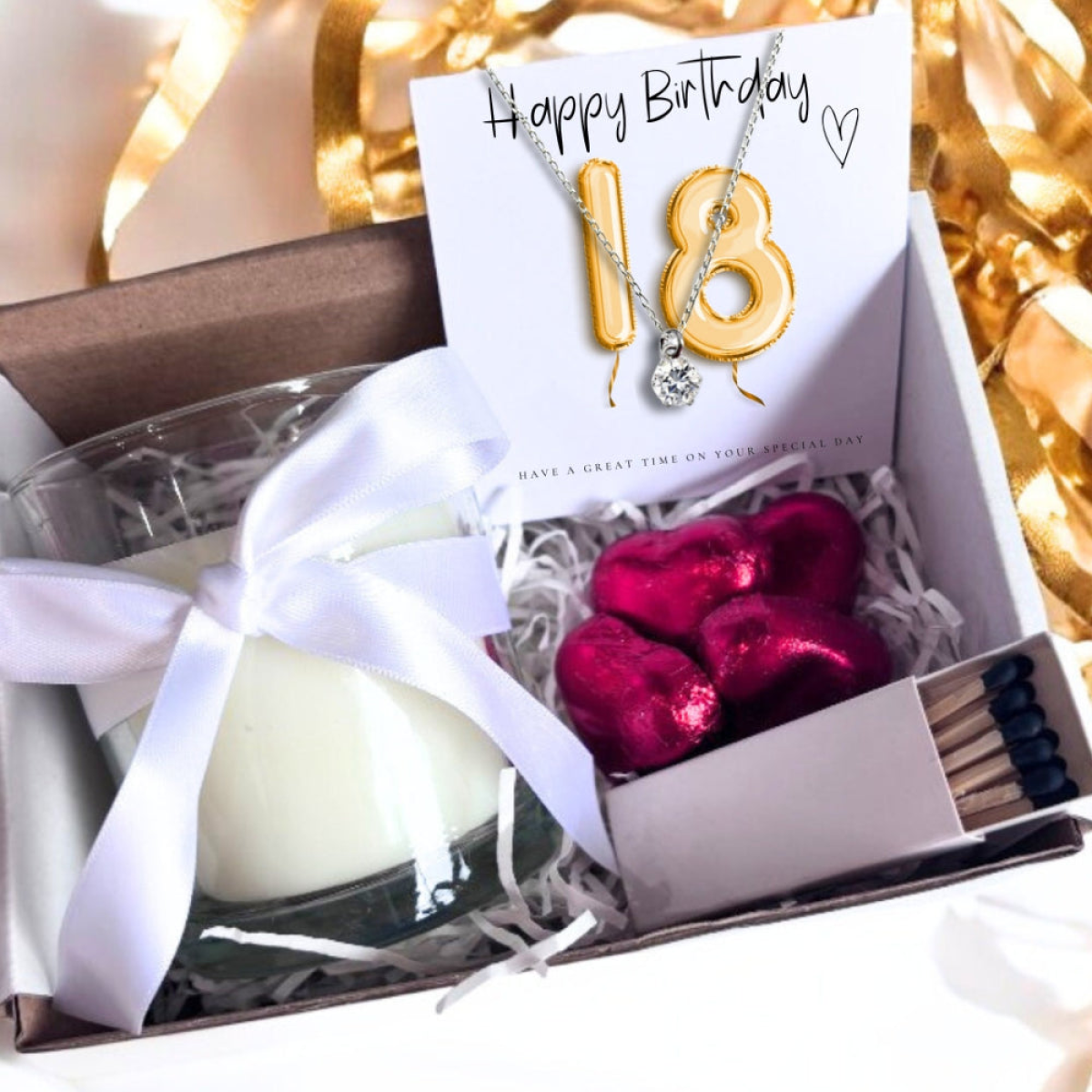 Small 18th Birthday Gold Balloons Gift Necklace Hamper