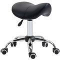 PU Leather Saddle Stool with Moulded Padded Seat Adjustable Height 5 Wheels Black