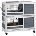 PawHut Double Deckers Indoor Rabbit Hutch w/ Feeding Trough, Slide-Out Trays