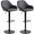 Set of 2, Swivel Barstools with Footrest and Backrest, PU Leather Black