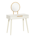 HOMCOM Modern Dressing Table w/ 2 Drawers Round Mirror for Bedroom White