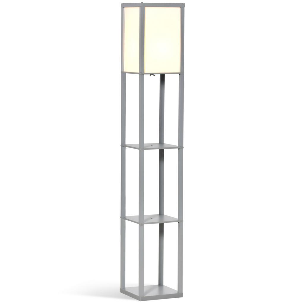 4-Tier Floor Lamp, Floor Light with Storage Shelf, Grey 3-Tier
