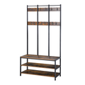 Entryway Coat Rack Hall Tree Shoe Bench 3 in 1 Design Metal Rack HOMCOM