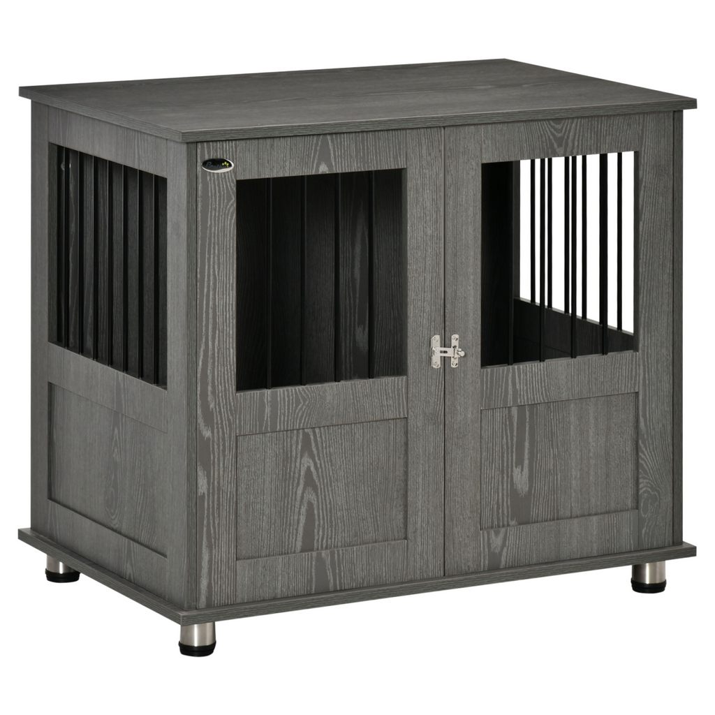 Wooden & Wire Dog Cage for Medium Dog, Stylish Pet Kennel w/ Magnetic Doors
