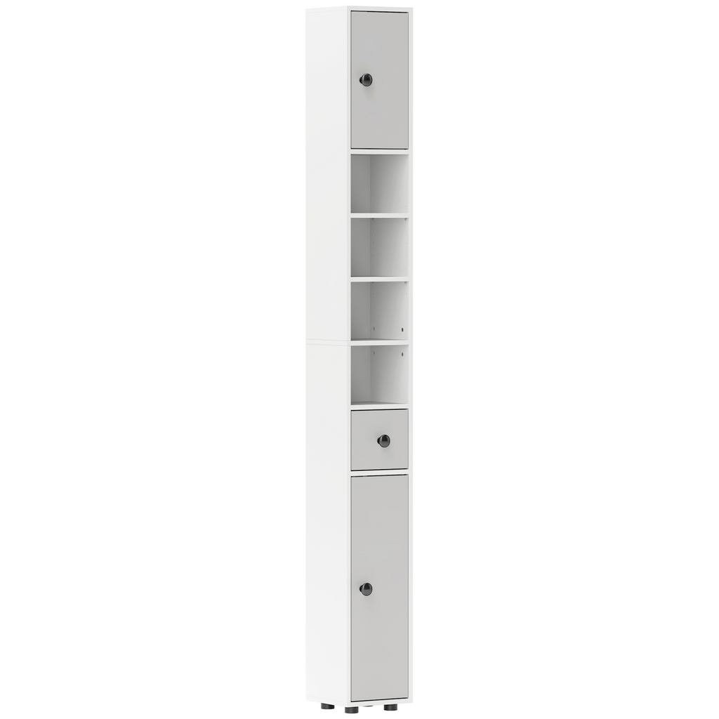 kleankin Slim Bathroom Cabinet, Toilet Roll Storage w/ Shelves, Light Grey