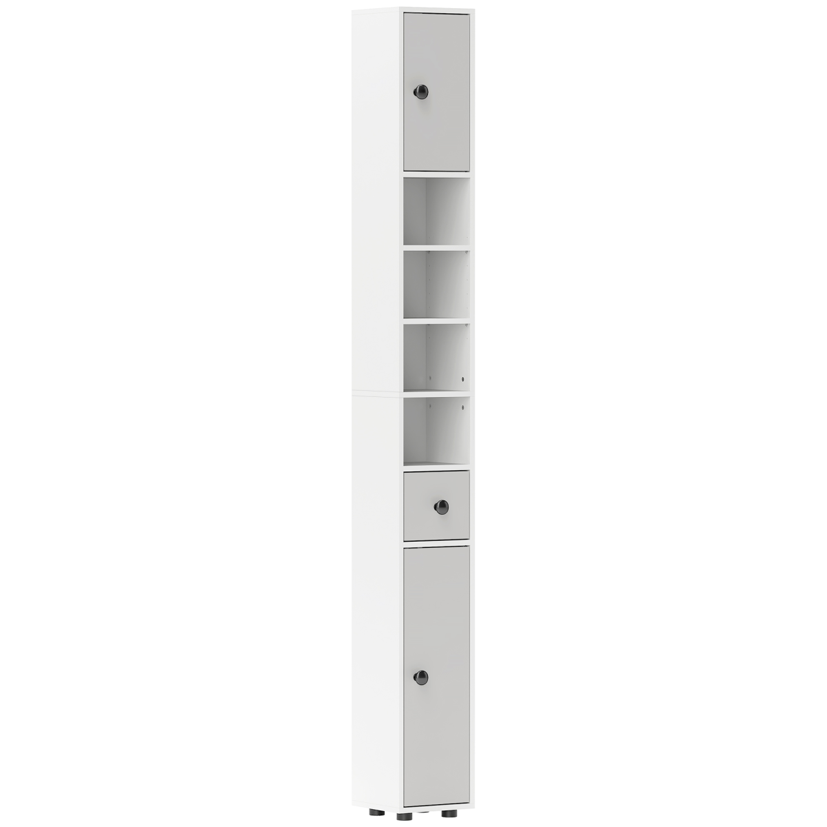 kleankin Slim Bathroom Cabinet, Toilet Roll Storage w/ Shelves, Light Grey