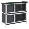 PawHut Double Decker Rabbit Hutch Bunny Cage Pet House Outdoor with Tray, Grey