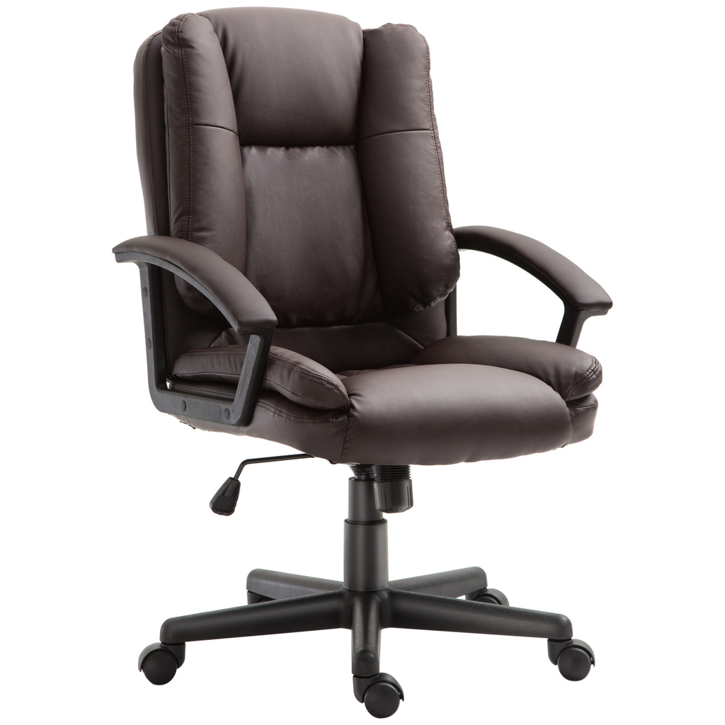 Swivel Executive Office Chair Mid Back PU Leather Chair with Arm, Brown HOMCOM