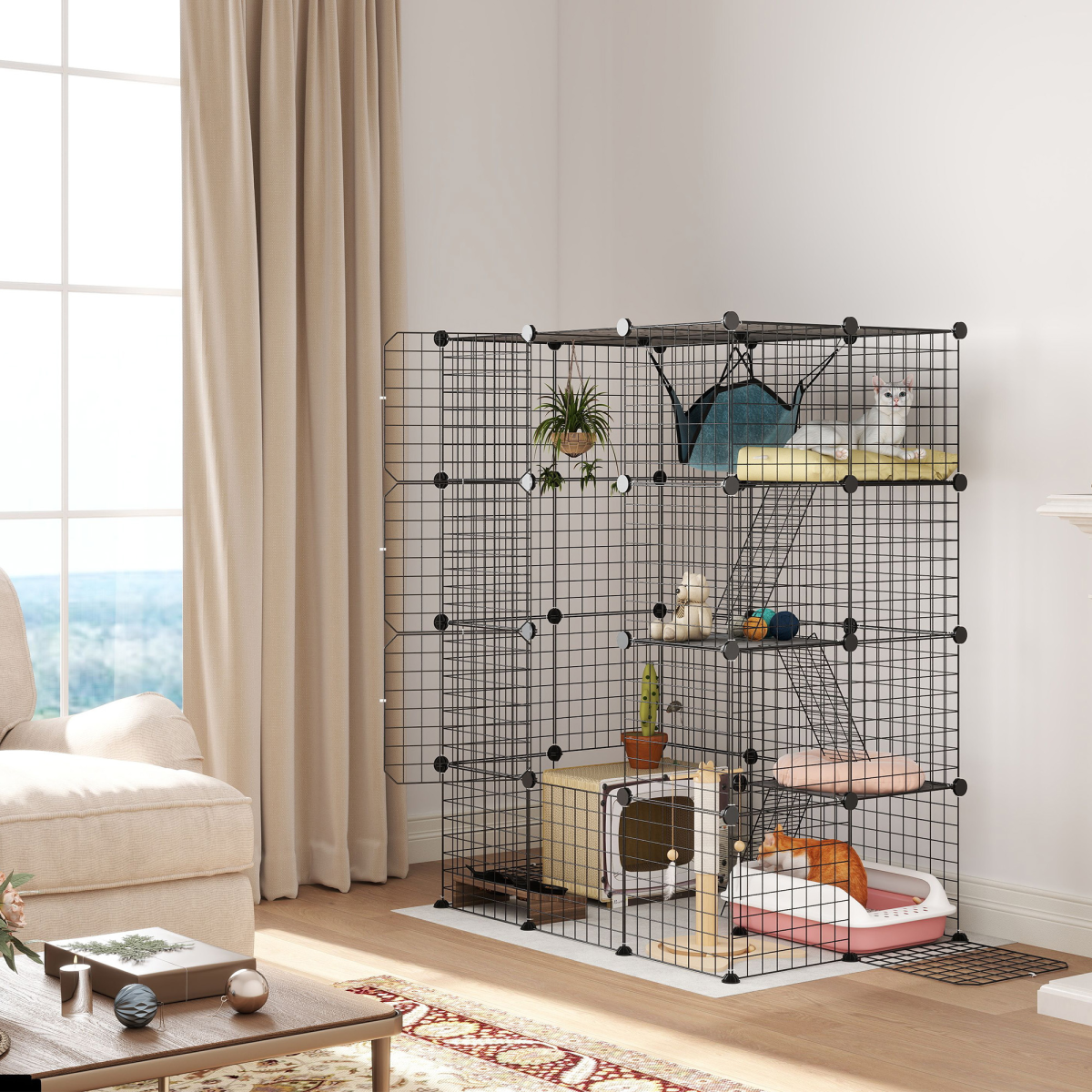 Customisable Cat Playhouse - Four-Tier Design for Up to Three Cats