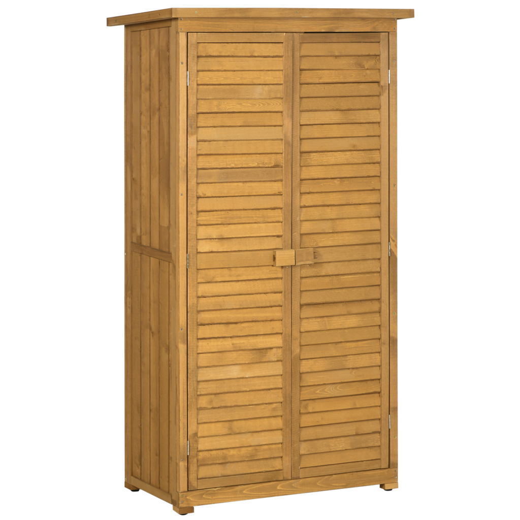 Wooden Garden Storage Shed Unit, 3-Tier Shelves Tool Cabinet Organizer