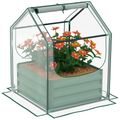 Outsunny Raised Garden Bed Planter Box with Greenhouse, Clear and Green