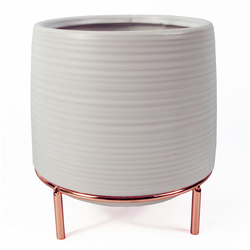 18cm White Ceramic Planter with Metal Stand