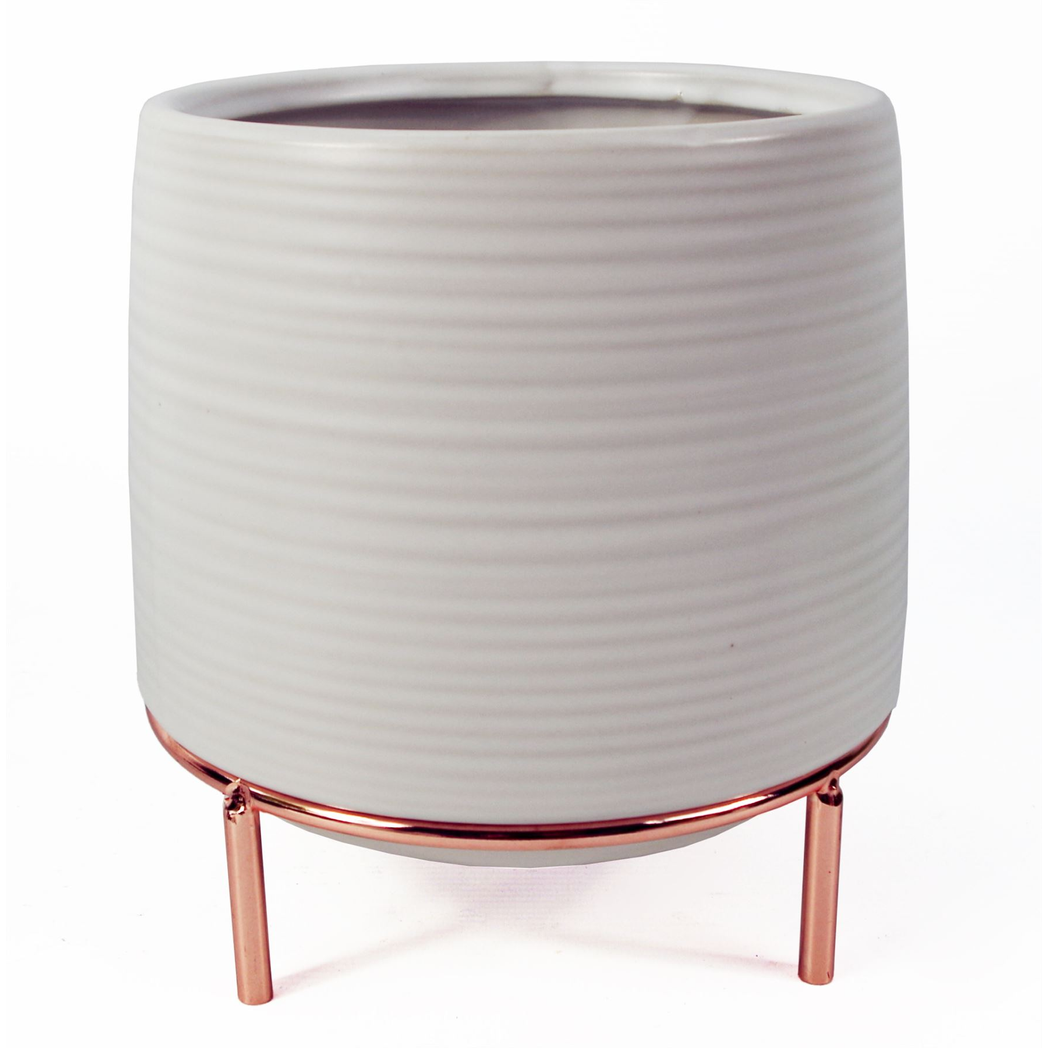 18cm White Ceramic Planter with Metal Stand