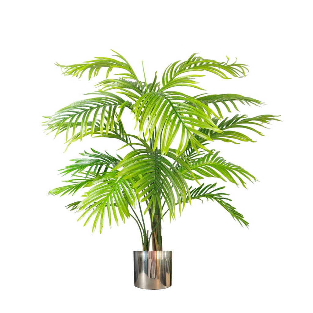 130cm Artificial Areca Palm Tree - Realistic With Silver Metal Planter