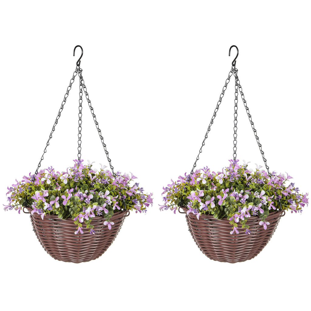 HOMCOM Artificial Flowers in Basket Set of 2 with 75 Leaves and 15 Flowers