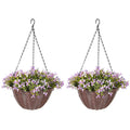 HOMCOM Artificial Flowers in Basket Set of 2 with 75 Leaves and 15 Flowers